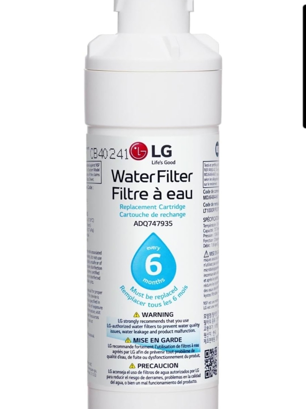 LG White Water Filter Cartridge - White/Blue